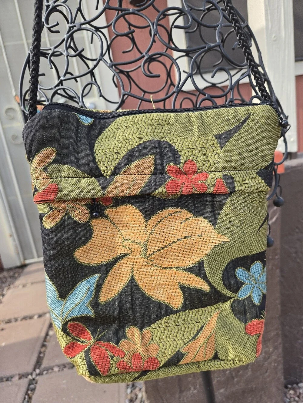 Wild West Crossbody Bag in Green with Multicolor Flowers
